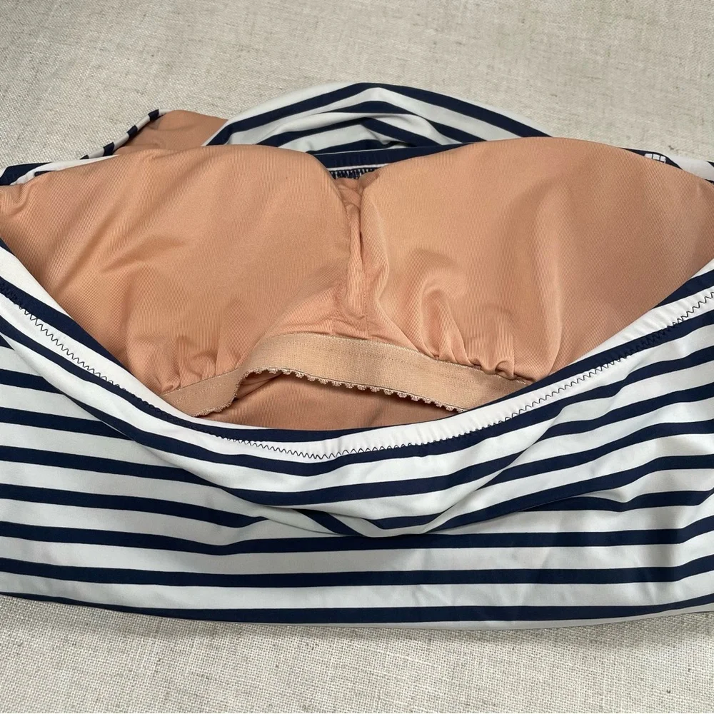 J. Crew Bandeau Navy and White Striped Full Coverage Swimsuit